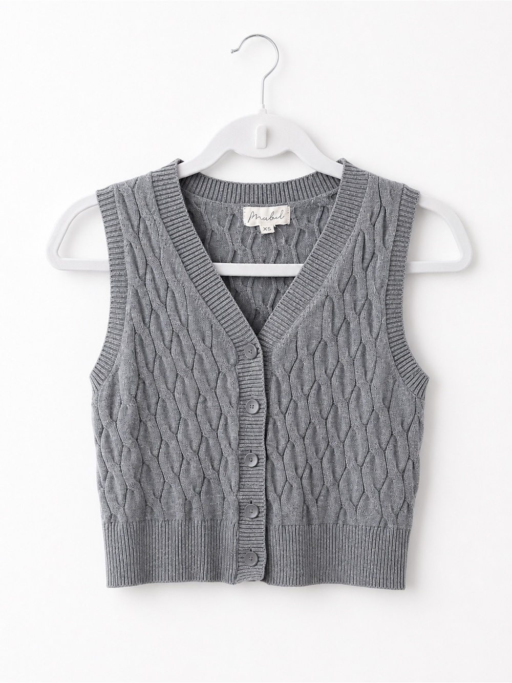 Marled by Reunited Gray Cable Knit Cropped Sweater Vest Top XS